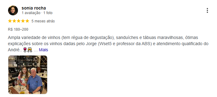 Avaliação Google Meu Negócio de cliente Garrafas do Beco